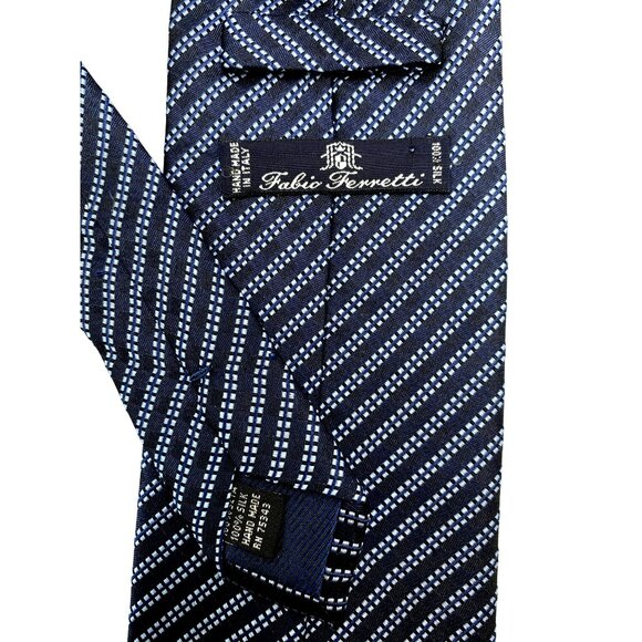 Fabio Ferretti Navy Blue Striped Italy Italian handmade Silk Tie Neck Luxury - Picture 3 of 6